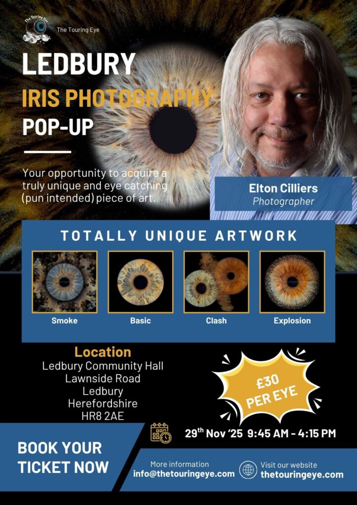 Ledbury, Herefordshire, iris photography pop-up poster. Saturday 29th November 2025